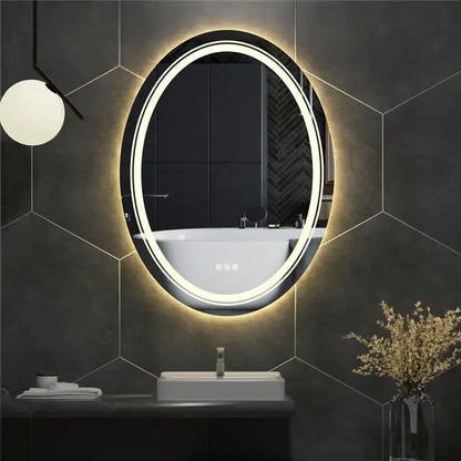 Oval Frameless Bathroom Mirror with Dimmable Dual LED, Anti-Fog, and 3 Color Modes