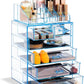 Clear Acrylic Cosmetic Organizer with Removable Top Compartment for Makeup and Jewelry Storage