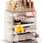 Clear Acrylic Cosmetic Organizer with Removable Top Compartment for Makeup and Jewelry Storage