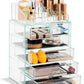 Clear Acrylic Cosmetic Organizer with Removable Top Compartment for Makeup and Jewelry Storage