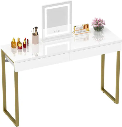 Modern Makeup Vanity Table with 2 Glossy Drawers and Adjustable Metal Legs