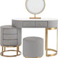 Vanity Desk Set with LED Mirror, 5 Drawers, Faux Leather Stool, and Slate Top