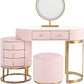 Vanity Desk Set with LED Mirror, 5 Drawers, Faux Leather Stool, and Slate Top