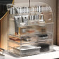 Clear Ribbed Pattern Large Clear Makeup Organizer with Drawers and Lid