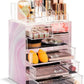 Clear Acrylic Cosmetic Organizer with Removable Top Compartment for Makeup and Jewelry Storage