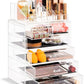 Clear Acrylic Cosmetic Organizer with Removable Top Compartment for Makeup and Jewelry Storage