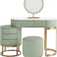 Vanity Desk Set with LED Mirror, 5 Drawers, Faux Leather Stool, and Slate Top