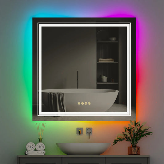 Large LED Bathroom Mirror with RGB Backlight and Anti-Fog Feature