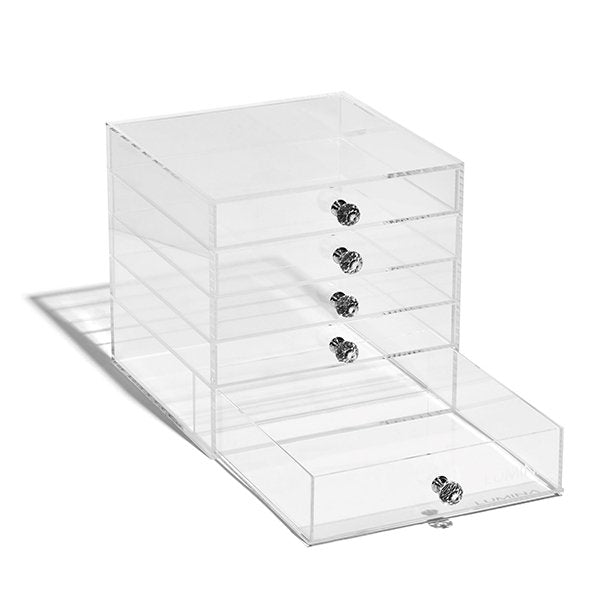 Clear Acrylic Glamourebox® Makeup Organizer With 5 Drawers top A5M